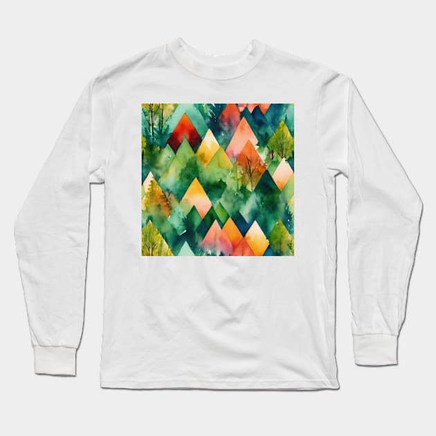 Watercolor Geometric Long Sleeve T-Shirt by justrachna